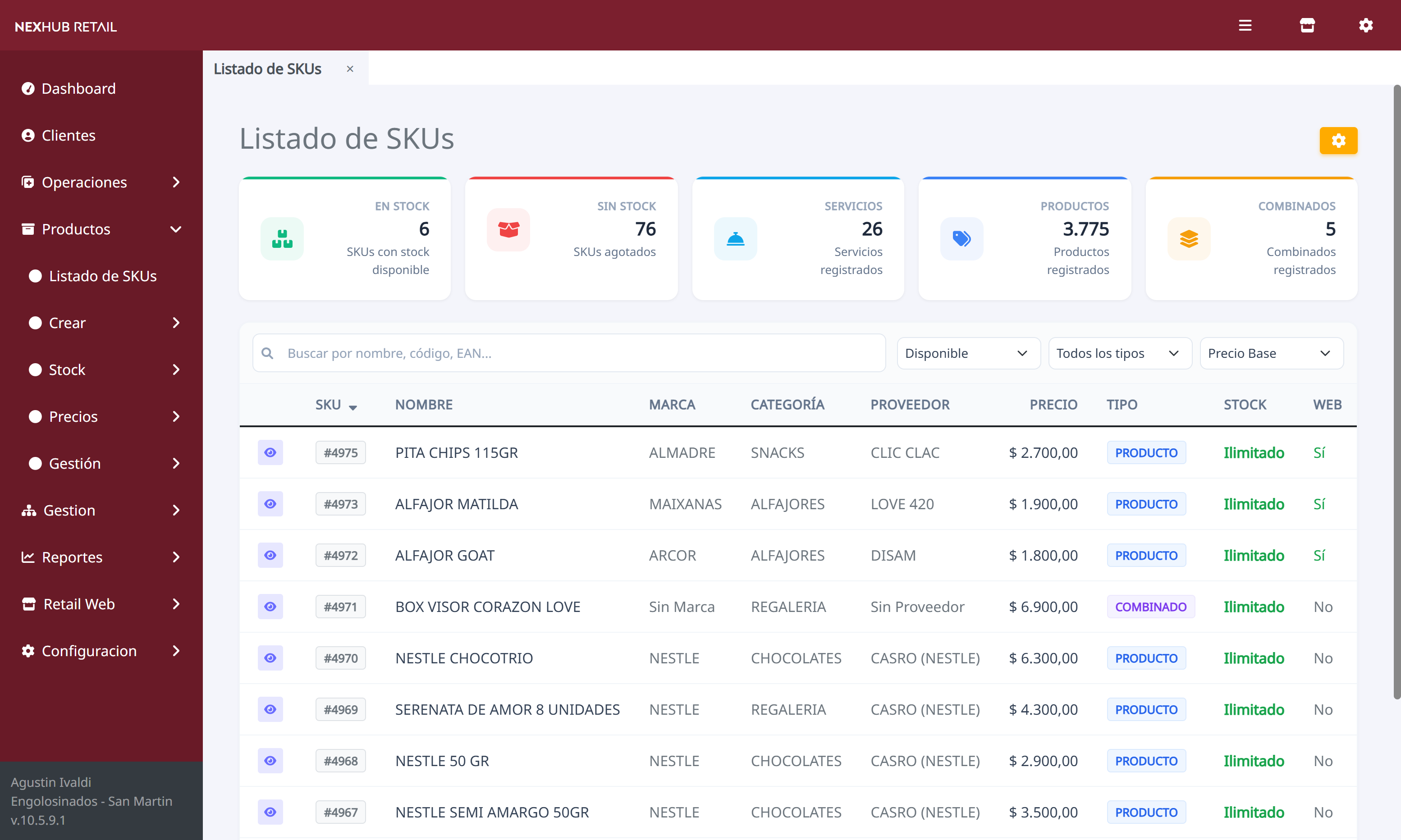 Gestión de stock · NexHub Retail